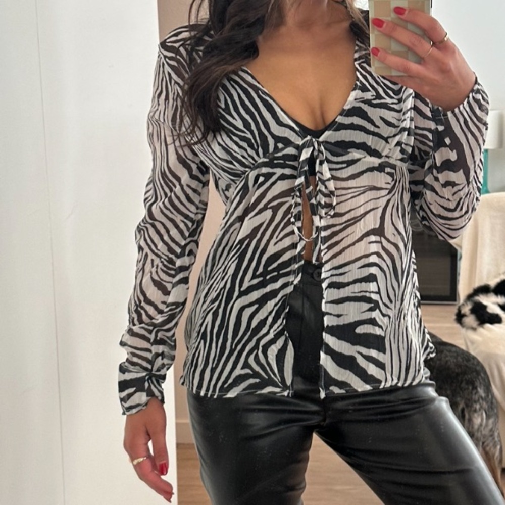 Nasty Gal Zebra Front Tie Shirt